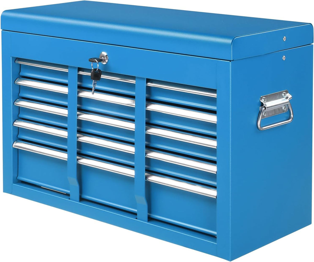 Coffre à outils portable Winado 24, coffre à outils à 5 tiroirs avec poignée de transport, compartiment supérieur, glissières à billes, coffre à outils métallique verrouillable pour garage, entrepôt, atelier de réparation et maison, bleu – Pratique
