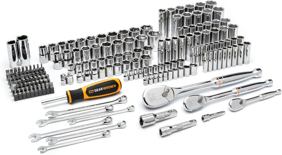 Ensemble d'équipements à main GEARWRENCH 185 pièces destiné à mécanicien - Entraînements 1/4", 3/8" et 1/2" | 90 dents | Système impérial et métrique | GW90MCBMTS