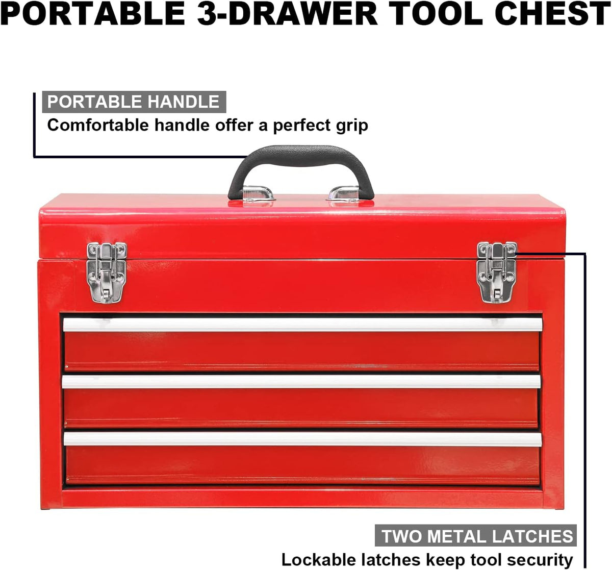 Coffret à outils portable BIG RED ANTBD133-XB Torin 20.5 à 3 tiroirs en acier avec fermeture à loquet métallique, rouge
