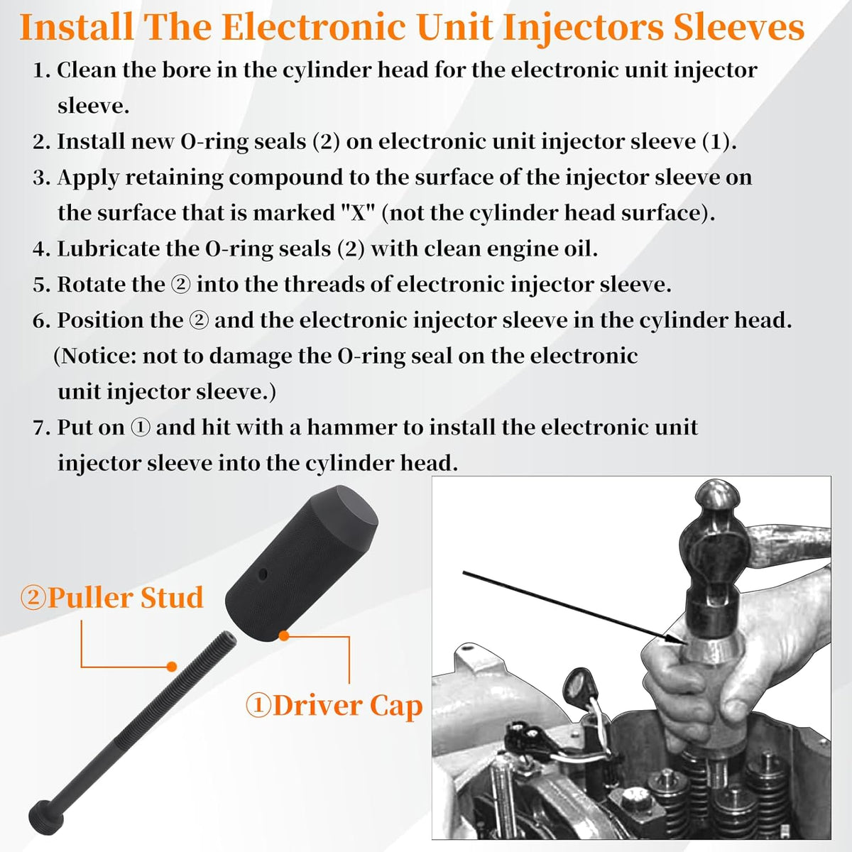 Kit d'installation et de dépose de manchon d'injecteur 9U-6891 + Goupille de calage automatique J-42083 + Dispositif de réglage de la hauteur d'injecteur 9U-7227 + Douille de palier moteur J-38587-A compatible doté de les moteurs CAT Caterpillar...