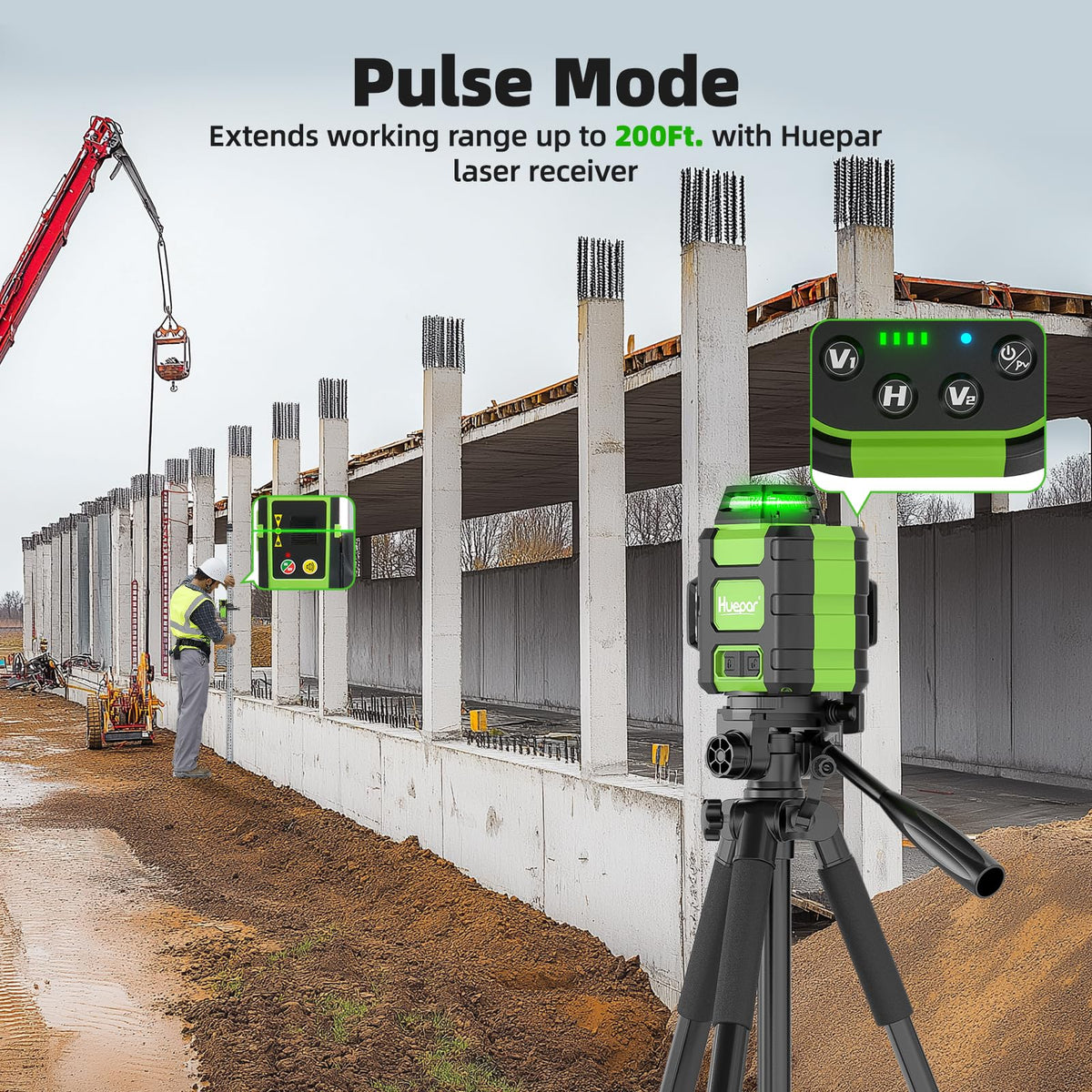 Niveau laser HUEPAR 360° - Dispositif rechargeable vert 3x360°