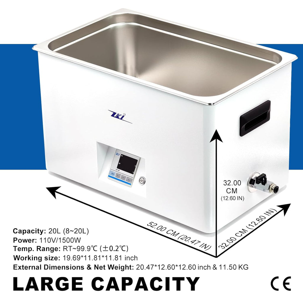 Bain-marie de laboratoire ZKI 20L, bain-marie thermostatique de laboratoire 1500W, précision ±0,2°C et résolution 0,1°C, 14 modules chauffants à répartition uniforme de la chaleur, kit de 9 pièces destiné à une utilisation en laboratoire...