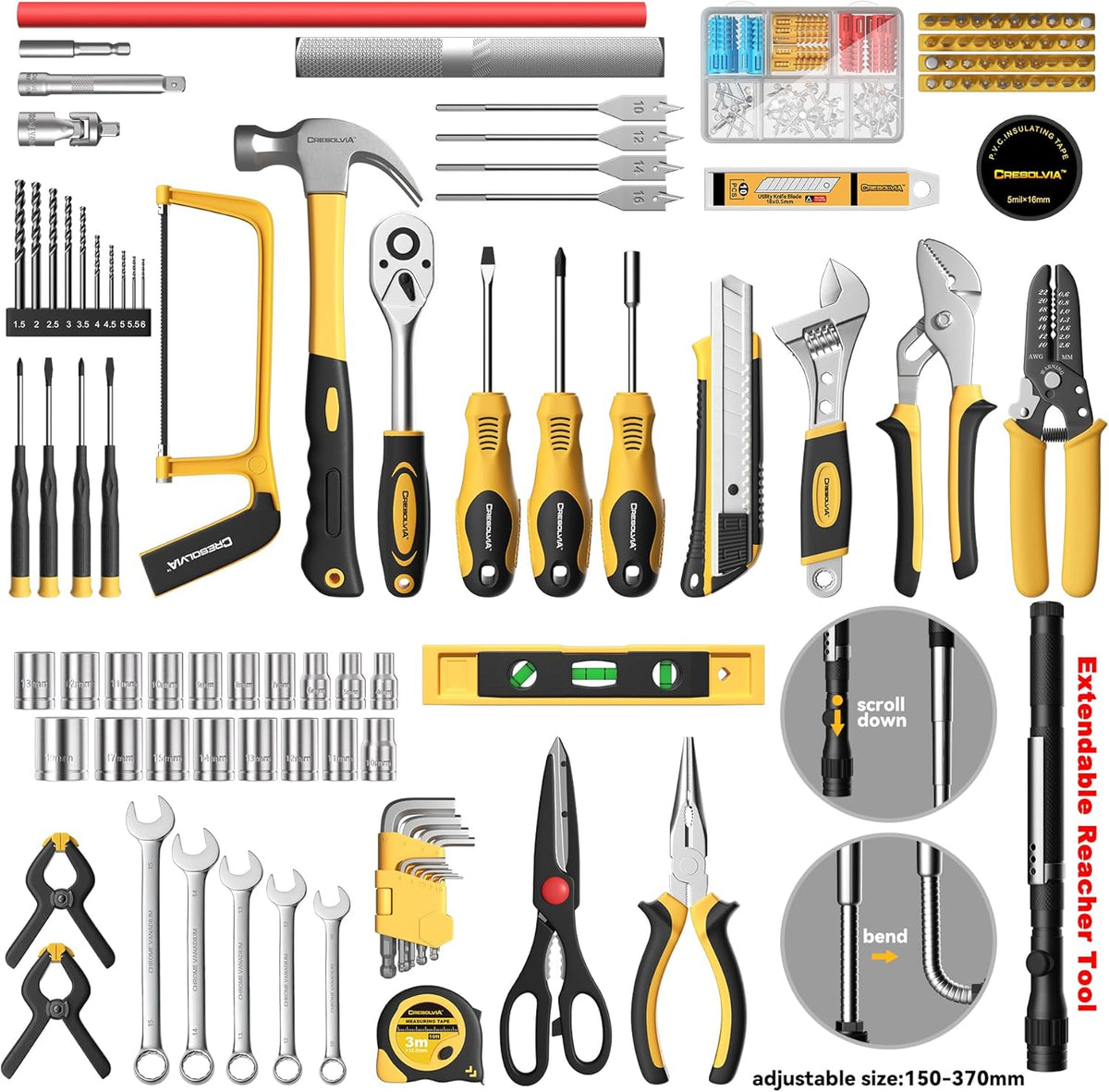Coffret d'outils pratiques de 339 pièces, trousse à outils pour la maison et la voiture, coffret d'outils à main polyvalent pour hommes, ensemble d'outils de base pour la réparation de la maison et de l'automobile, idéal pour les bricoleurs et les pr