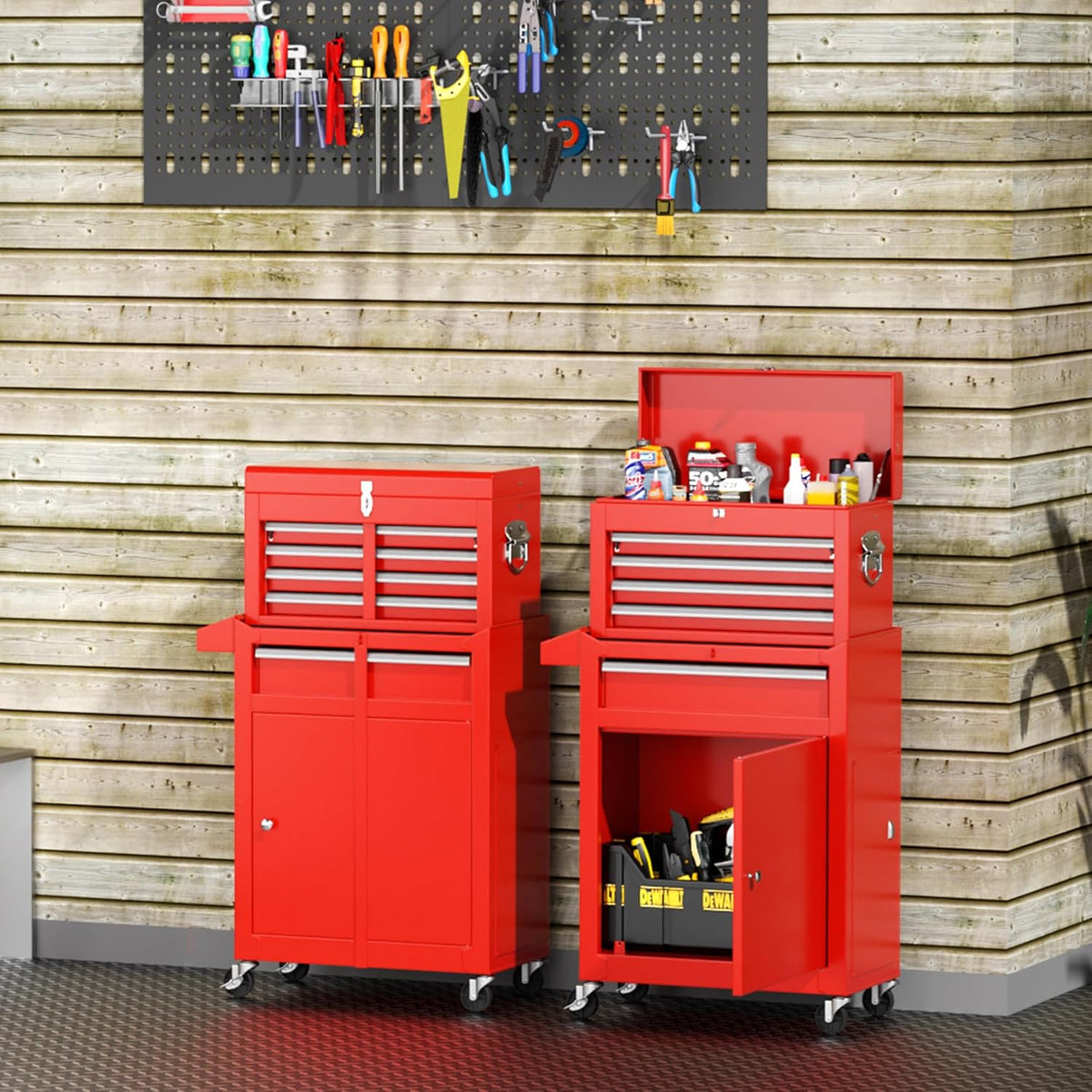 Coffre à outils INTERGREAT, coffre à outils roulant à 5 tiroirs avec boîte à outils supérieure amovible, coffre à outils avec roues universelles verrouillables, servante à outils en métal pour garage, atelier, salon de coiffure