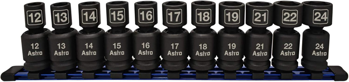 Dispositif Astro Pneumatic 78244 - Jeu de 11 douilles à impact universelles sans goupille Nano, entraînement 1/2" - Métrique