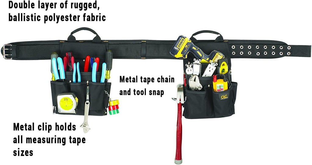 Ceinture porte-équipements combinée électrique CLC Custom Leathercraft 5609, 3 pièces, 20 poches, noire, 74-117 cm (29-46 pouces)