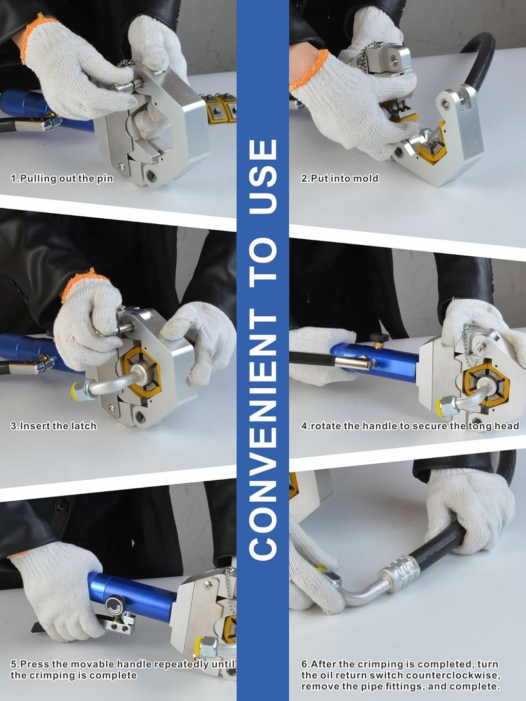 Ensemble de sertissage hydraulique destiné à tuyaux de climatisation AMZCNC 71500 - Dispositif de sertissage portatif doté de matrices à clipser destiné à la réparation des tuyaux de climatisation