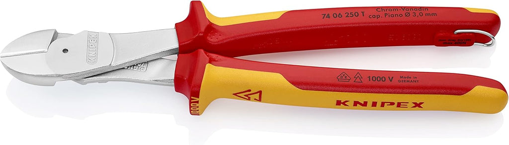 équipements KNIPEX 74 06 250 T Pince coupante diagonale à fort effet de levier - 1000 V - Accessoire isolé et relié par un câble, 10