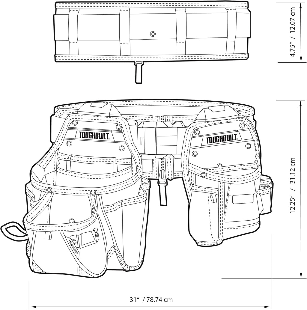 Série ToughBuilt ClipTech – Ensemble de ceinture à équipements 3 pièces destiné à bricoleur, système modulaire ClipTech™ doté de 2 pochettes robustes et ceinture rembourrée résistante, construction renforcée 1680D (TB-CT-111-CP)