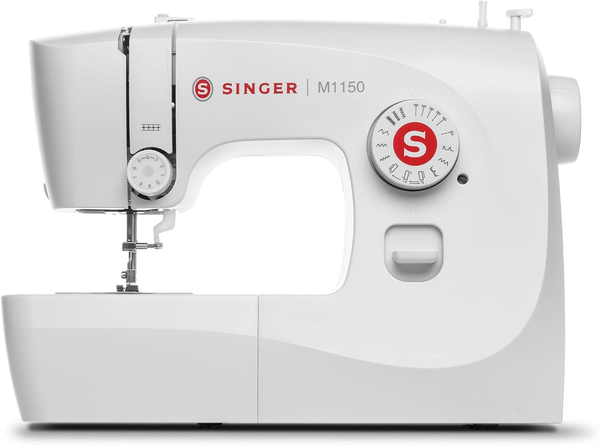 Machine à coudre portable SINGER® M1150 (blanche) doté de accessoires | 16 points intégrés offrant 45 applications de couture | Canette à chargement par le haut, boutonnière en 4 étapes, éclairage LED | Idéale destiné à les débutants