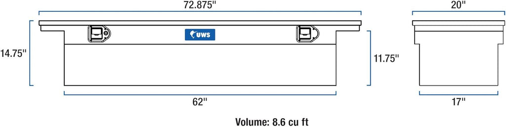 Coffre à outils pratiques pour camion UWS EC10603 72 pouces en aluminium à paroi épaisse noir mat, profil bas et couvercle RigidCore