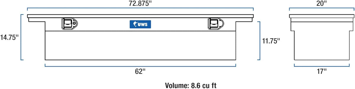Coffre à outils pratiques pour camion UWS EC10603 72 pouces en aluminium à paroi épaisse noir mat, profil bas et couvercle RigidCore