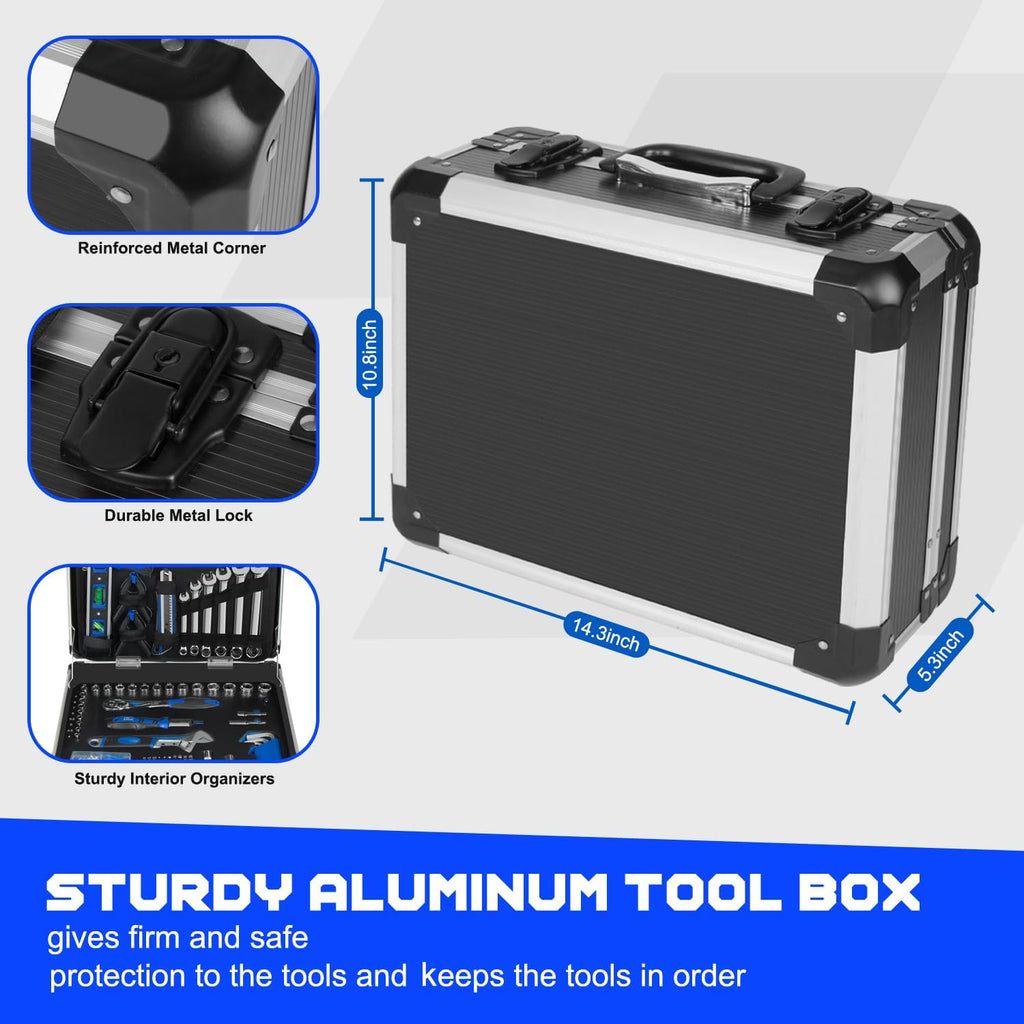 Coffret à outils pratiques Prostormer pour la maison, ensemble de 259 outils à main pour la maison avec coffret à outils robuste en aluminium, trousse à outils de base pour la maison, le camping-car, la voiture, l'atelier et plus encore.