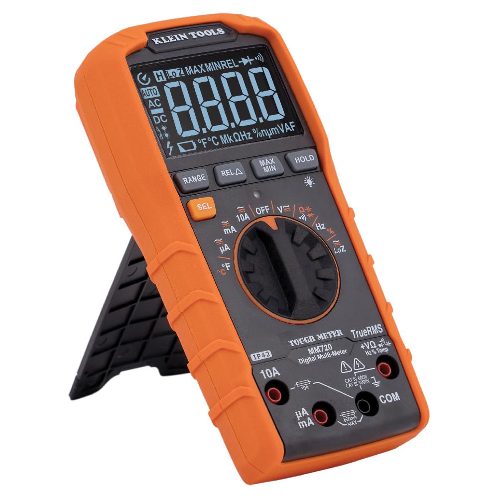 Multimètre numérique Klein Tools MM720, sélection automatique pour la gamme, TRMS, faible impédance (LoZ), tension AC/DC 1000 V, courant AC/DC 10 A, résistance 60 MΩ