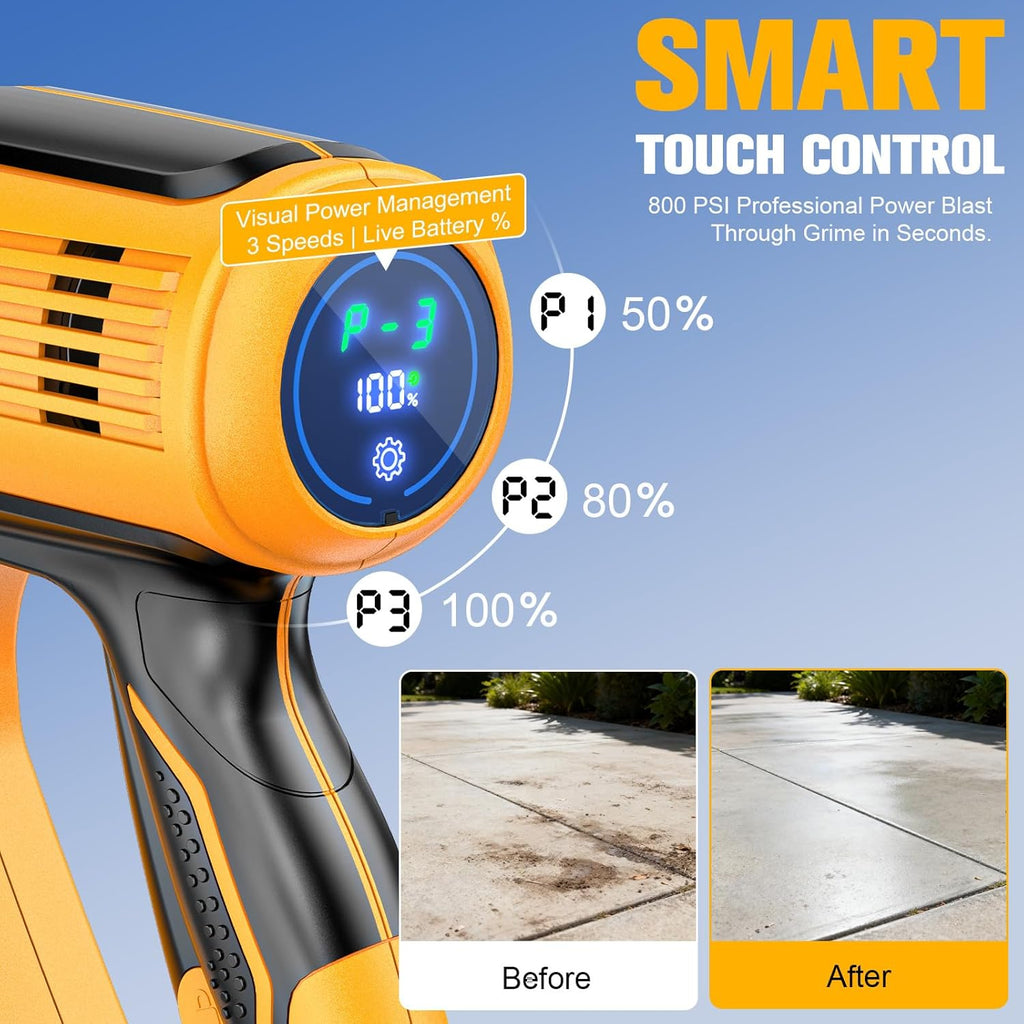 équipements de nettoyage destiné à voiture, 600 W, moteur sans balais, buse 6 en 1 et canon à mousse destiné à voiture, terrasse, clôture (jaune)