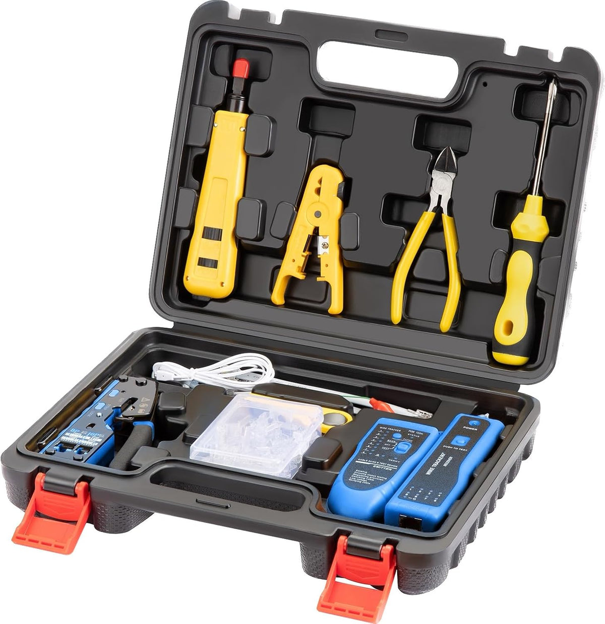 ensemble d'équipements réseau Gaobige, outil de sertissage Cat6 Cat5e Cat5, ensemble d'équipements de sertissage RJ45, pince à sertir RJ45 traversante, outil de suivi des câbles, outil de perforation 110/88, connecteurs traversants Cat6