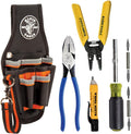 Ensemble d'équipements d'électricien Klein Tools 80152, fabriqué aux États-Unis, comprenant une pince, un tournevis magnétique, un tournevis à tension constante (NCVT), une pince à dénuder et une pochette à équipements pour usage professionnel....