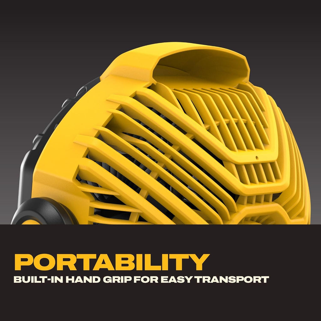 Ventilateur portable DEWALT 20V MAX, ventilateur d'atelier sans fil rechargeable sur batterie, jusqu'à 4,5 heures d'autonomie, vitesse variable, 650 CFM, outil seul (DCE512B) – sélection pratique
