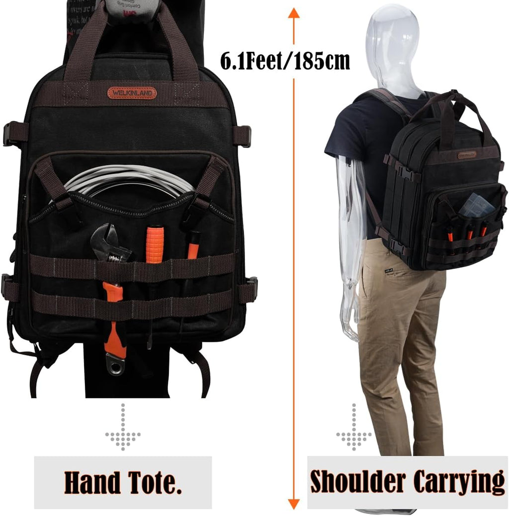Sac à dos d'électricien WELKINLAND à 90 poches, sac à dos à équipements en toile cirée robuste et pratique doté de poches