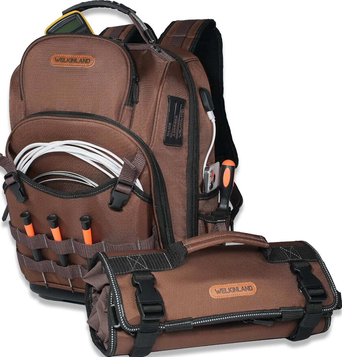 Sac à dos à équipements CVC WELKINLAND 70 poches doté de trousse à équipements, sac à dos électrique 4 pièces doté de trousse à équipements, sac à dos d'électricien à fond rigide, sac à dos à équipements robuste destiné à hommes