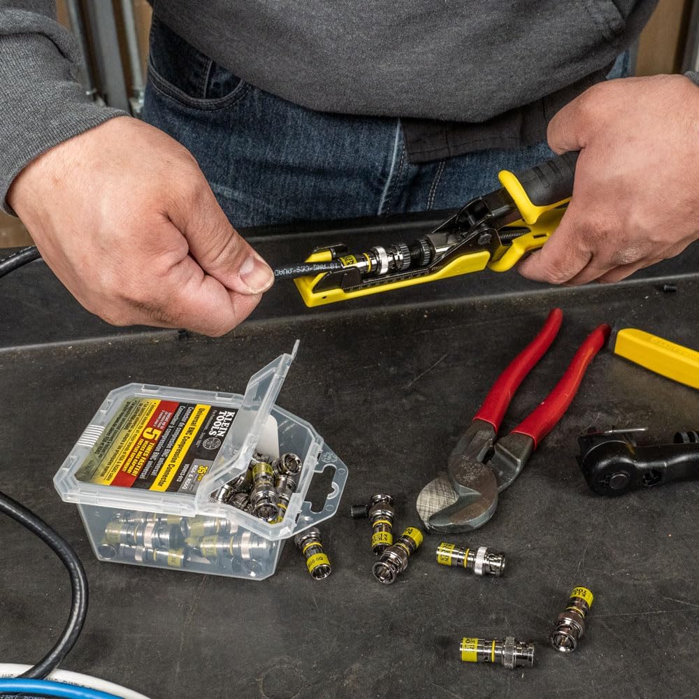 Connecteurs BNC Klein Tools VDV813-613 destiné à câbles coaxiaux RG6/6Q, connecteurs universels à compression, mâles, lot de 35