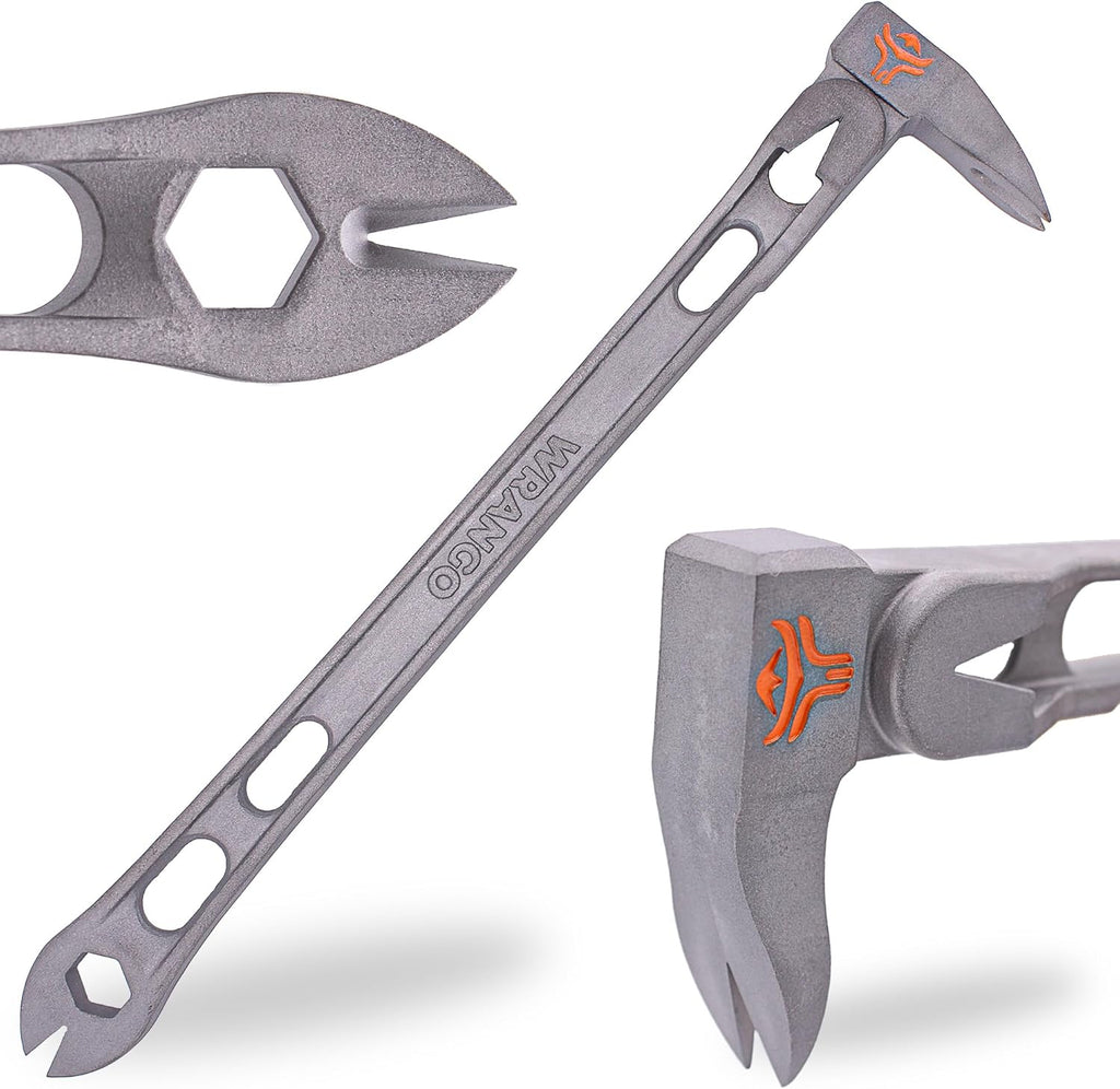 Barre de levier Wrango Tools 11.5 en titane, modèle « patte de chat » : allège votre ceinture à équipements (45 % plus légère que l’acier), arrache-clous latéral, qualité pour usage professionnel, garantie à vie, 5 % reversés aux agriculteurs.