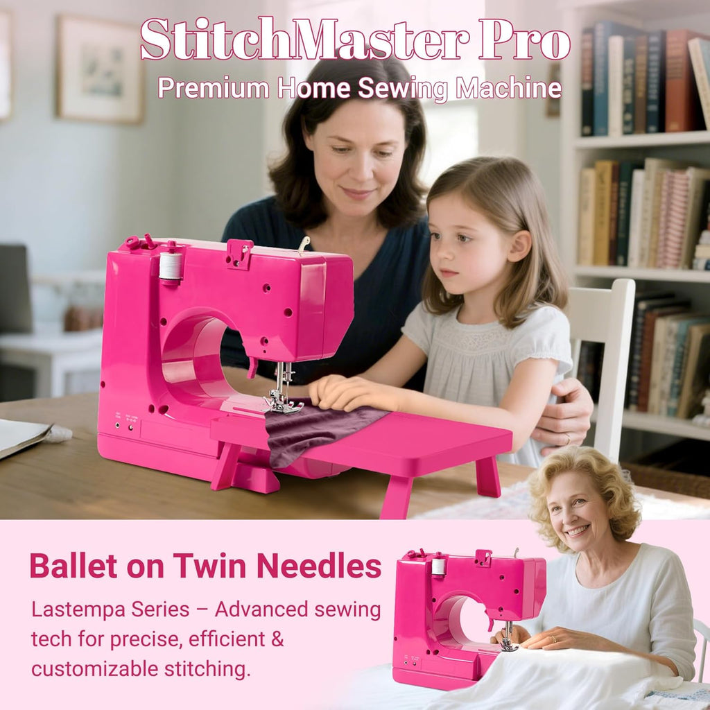 Machine à coudre StitchMaster Pro - Compatible doté de les aiguilles doubles, 14 points, facile à utiliser destiné à les débutants et les particuliers (rose)