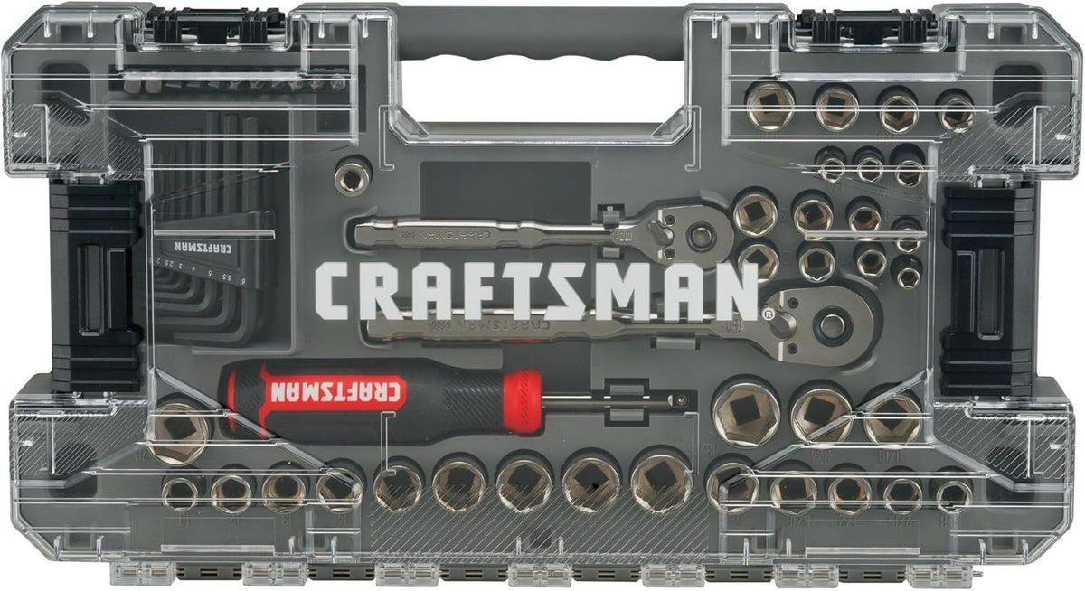 Ensemble d'équipements de mécanicien CRAFTSMAN OVERDRIVE 64 pièces, finition chrome canon de fusil, jeu de douilles standard SAE/métriques, doté de étui rigide (CMMT99064)