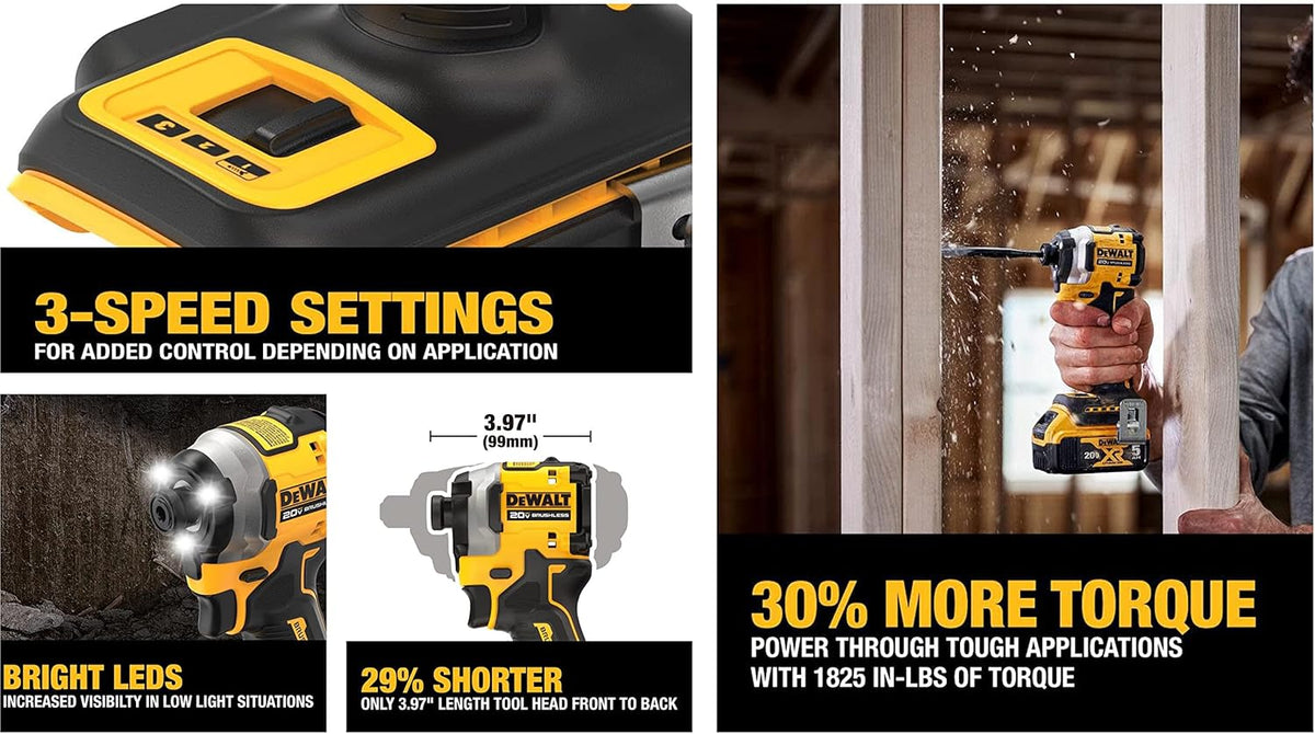Visseuse à chocs sans fil DEWALT ATOMIC 20V MAX* 1/4 po, 3 vitesses, outil seul (1 visseuse à chocs sans fil ATOMIC 20V MAX 1/4 po, 3 vitesses) – sélection pratique