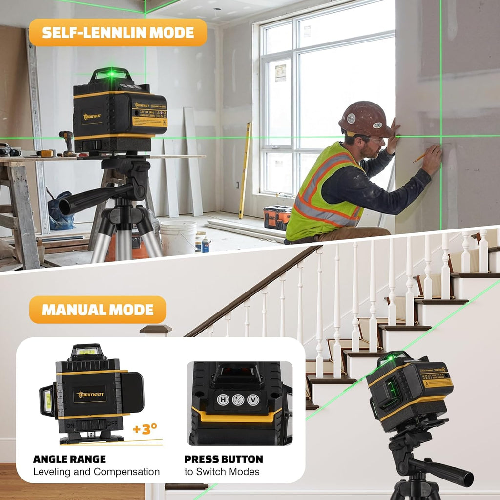 Niveau laser vert 4D à 16 lignes, autonivelant, doté de support magnétique et télécommande | Batterie rechargeable, lunettes de protection et support mural inclus | Idéal destiné à la construction et la rénovation - Dispositif de nivellement laser