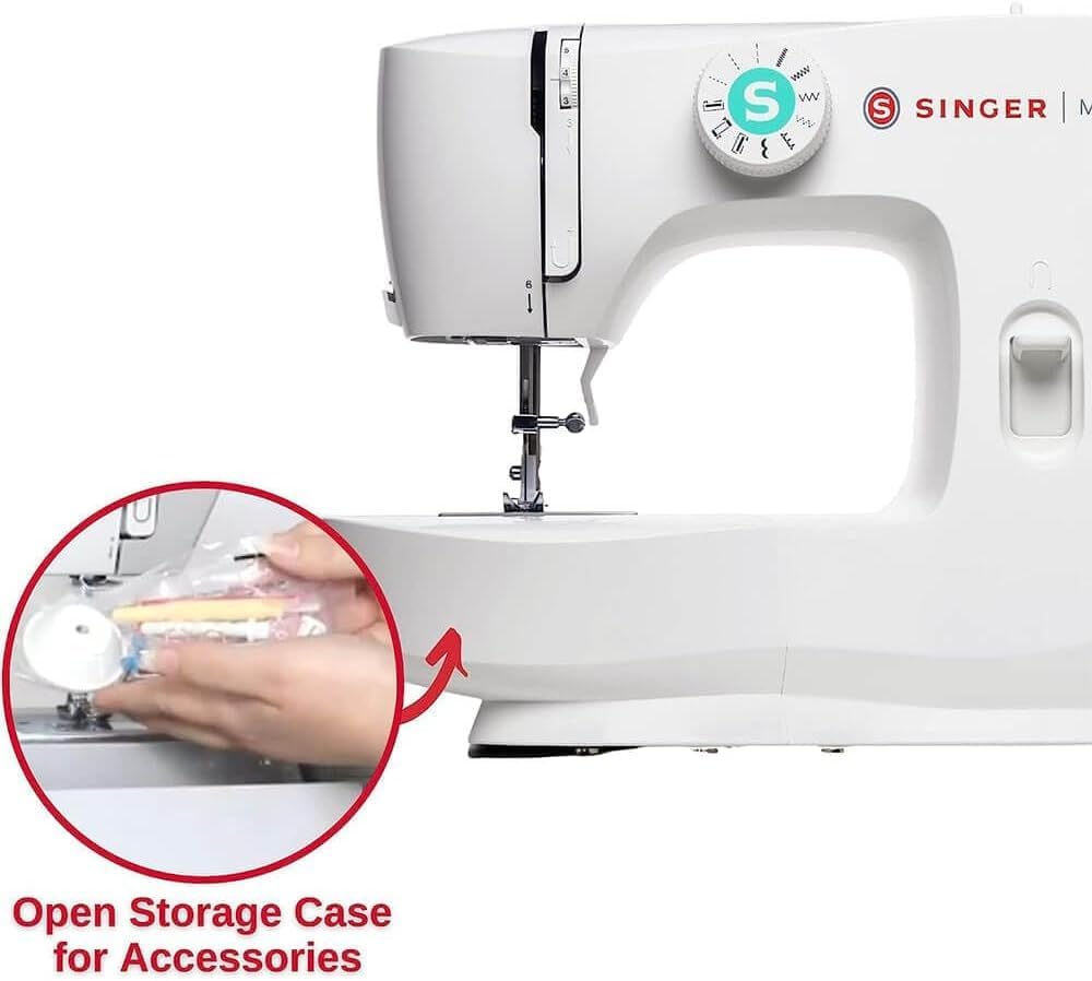 Machine à coudre SINGER® M1500 + kit d'accessoires | 6 points intégrés offrant 57 applications de couture | Légère et portable | Lumière LED et boutonnière automatique en 4 étapes | Idéale destiné à le quilting, les loisirs créatifs et les...
