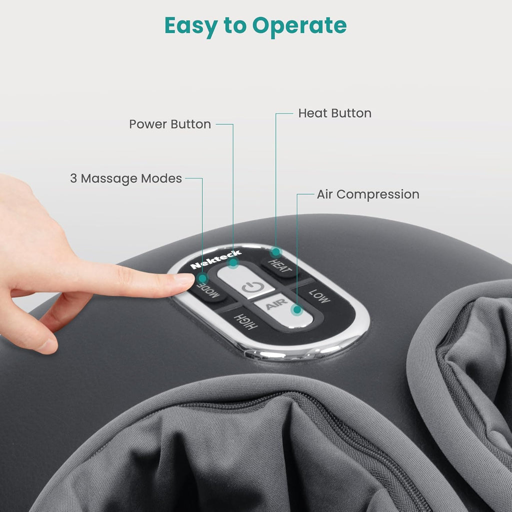 Appareil de massage des pieds Nekteck Shiatsu doté de fonction chauffante (version 2026 améliorée), 3 modes de massage par pétrissage profond et compression d'air, outil de massage destiné à soulager la fasciite plantaire, cadeau de relaxation...