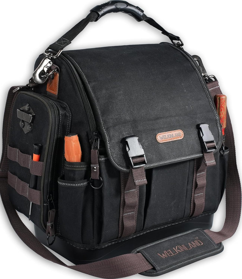 Sac à équipements d'électricien WELKINLAND à 41 poches, sac à équipements CVC de 35,5 cm, sac à équipements en toile cirée robuste, sac à équipements à fond rigide, sac à équipements à ouverture supérieure stable, sac à équipements à accès rapide...