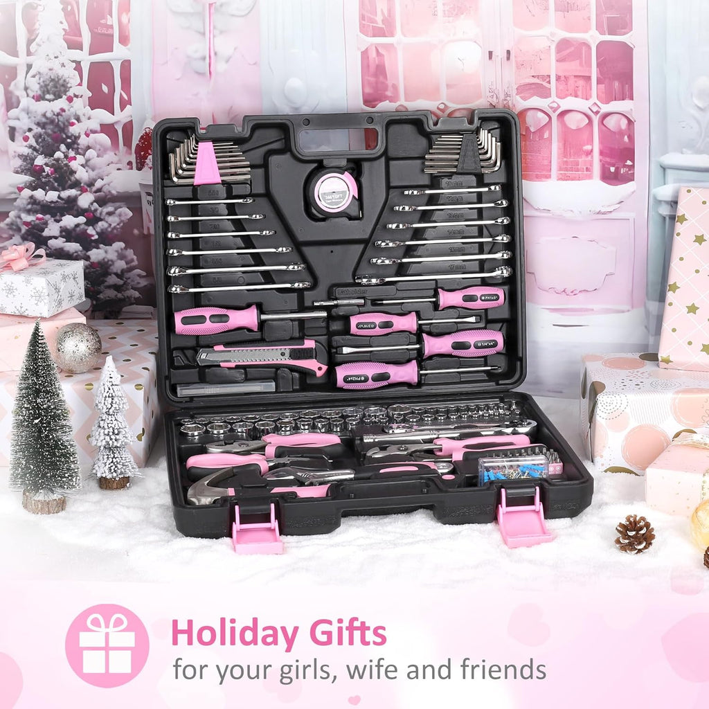 Ensemble d'équipements rose FASTPRO 225 pièces, ensemble d'équipements à main de mécanicien SAE et métriques doté de boîte à équipements, ensemble d'équipements de réparation destiné à la maison et l'automobile, idéal destiné à le bricolage...