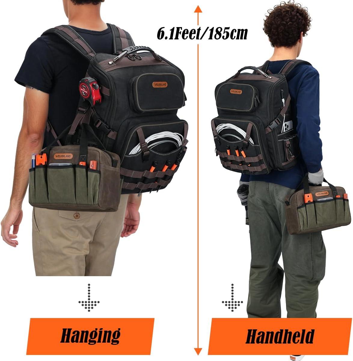 Ensemble sac à dos et trousse à équipements WELKINLAND à 60 poches destiné à électricien, sac à dos robuste destiné à CVC, sac à dos à équipements en toile cirée imperméable, sac à dos à équipements de mécanicien entièrement ouvert, sacs à dos...