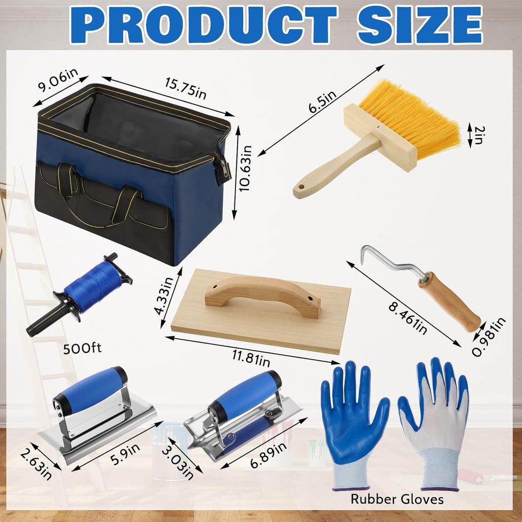 ensemble d'équipements de maçonnerie SiliFine 18 pièces doté de sac à équipements, comprenant couteaux à mastic, gants, crochets à barres d'armature et équipements en acier inoxydable destiné à la maison, le bricolage et les travaux de maçonnerie...
