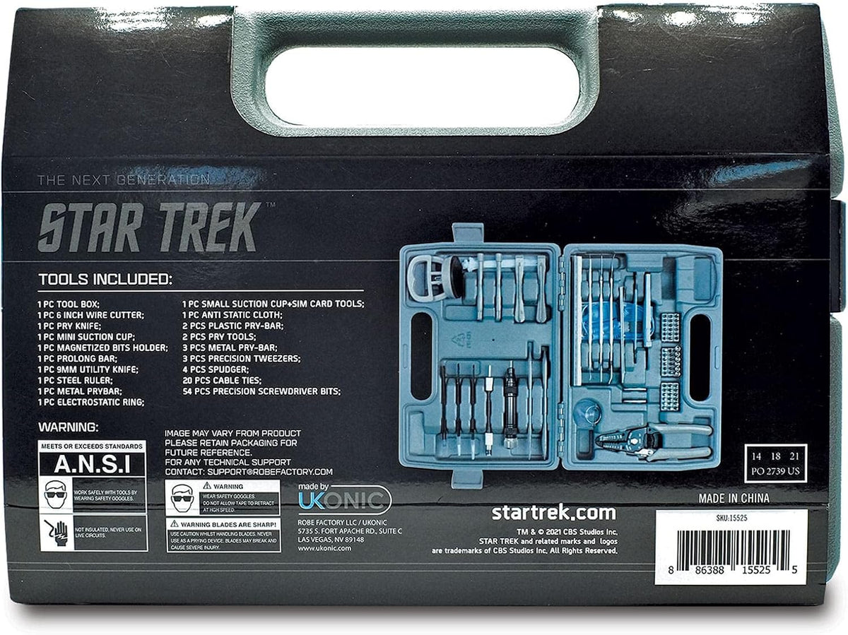 ensemble d'équipements de terrain Star Trek : La Nouvelle Génération (100 pièces) | Comprend tournevis, couteau utilitaire, pince coupante, leviers métalliques et plus encore | équipements de survie, accessoires de camping