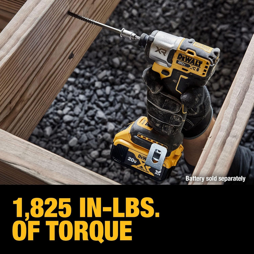 Visseuse à chocs DEWALT 20V MAX XR, 1/4 pouce, sans balais, couple élevé, 3 vitesses, sans fil haut de gamme doté de lumière DEL, autonomie prolongée, outil seul (DCF845B)
