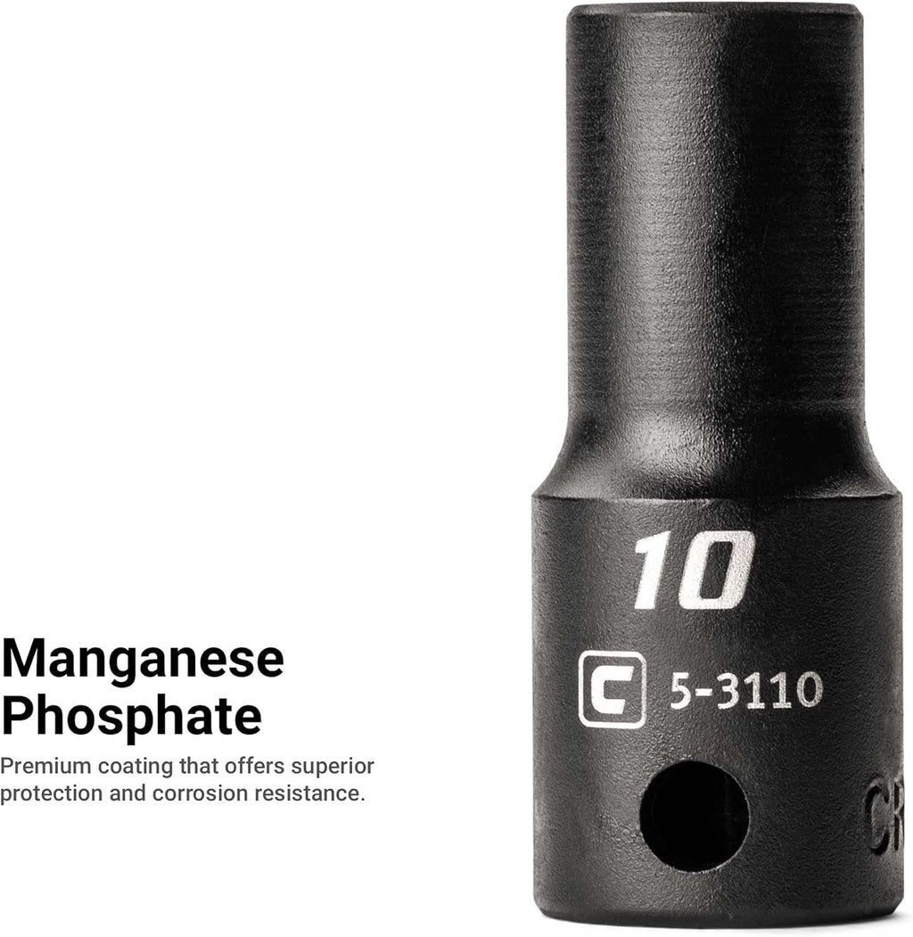 Ensemble de douilles à impact Capri Tools 3/8 po (8 à 22 mm), courtes, semi-profondes et profondes, métrique, 45 pièces