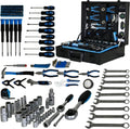 Coffret d'outils de mécanicien 247 pièces, coffret à outils en aluminium de qualité supérieure avec outils inclus, kit d'outils de réparation générale pour la maison, l'automobile et le bricolage, jeu de clés à douille 1/4 et 1/2, bleu