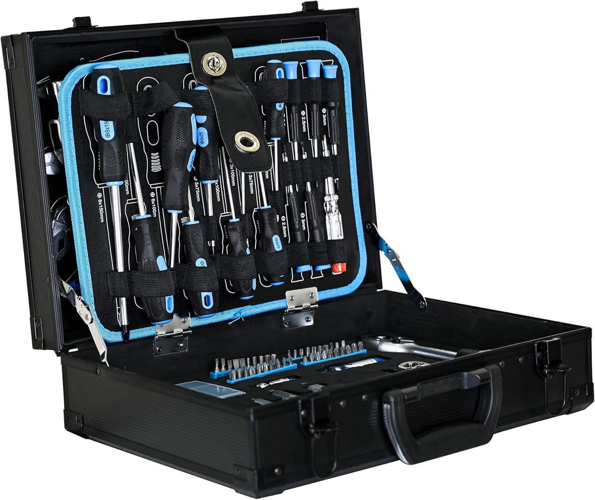 Coffret d'outils de mécanicien 247 pièces, coffret à outils en aluminium de qualité supérieure avec outils inclus, kit d'outils de réparation générale pour la maison, l'automobile et le bricolage, jeu de clés à douille 1/4 et 1/2, bleu
