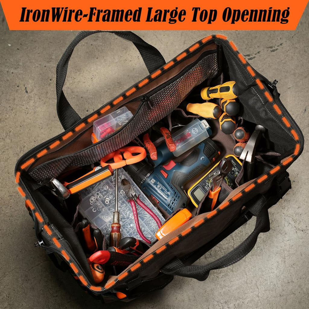 Sac à équipements WELKINLAND 45,7 cm (18 pouces) en toile cirée, sac à équipements électrique robuste, sac à équipements à grande ouverture et 28 poches, sac à équipements de 36 L destiné à hommes, sac à équipements CVC à accès rapide