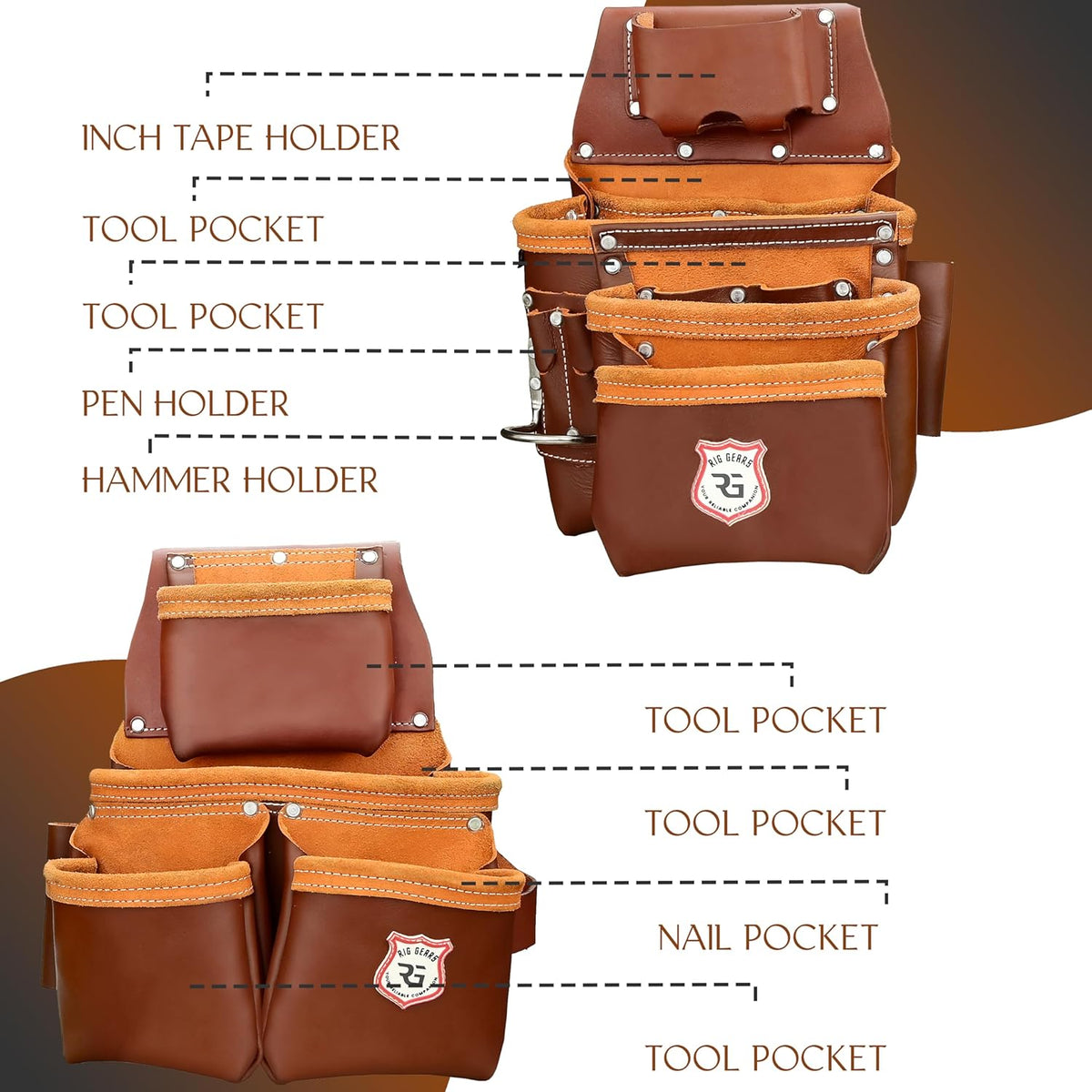 Ceinture porte-équipements en cuir doté de crochet réglable - Ceinture porte-équipements robuste haut de gamme destiné à hommes doté de 22 poches multifonctions (Bordeaux, Standard), RG-004