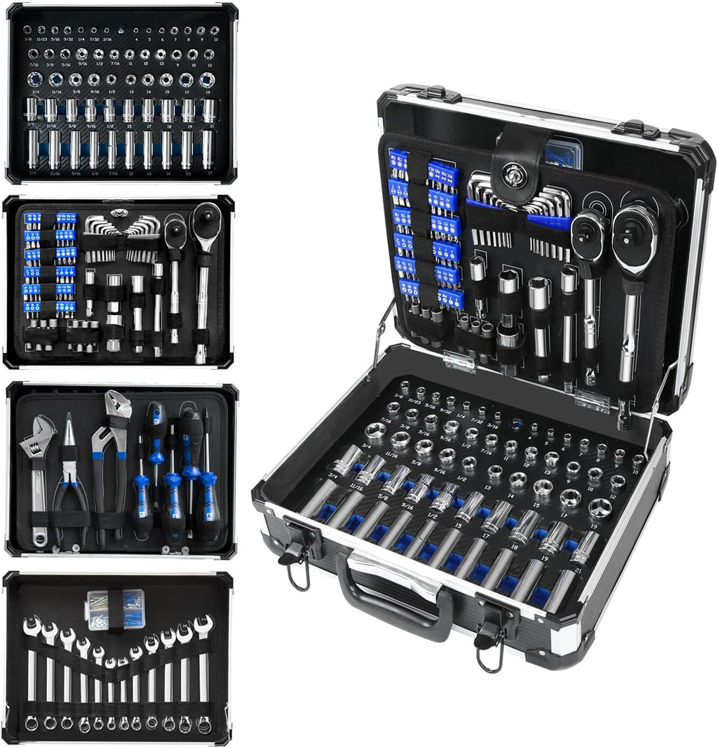 Coffret d'outils Prostormer pour mécanicien, kit d'outils universel de 240 pièces pour la réparation automobile et domestique, avec coffret à outils robuste en aluminium.