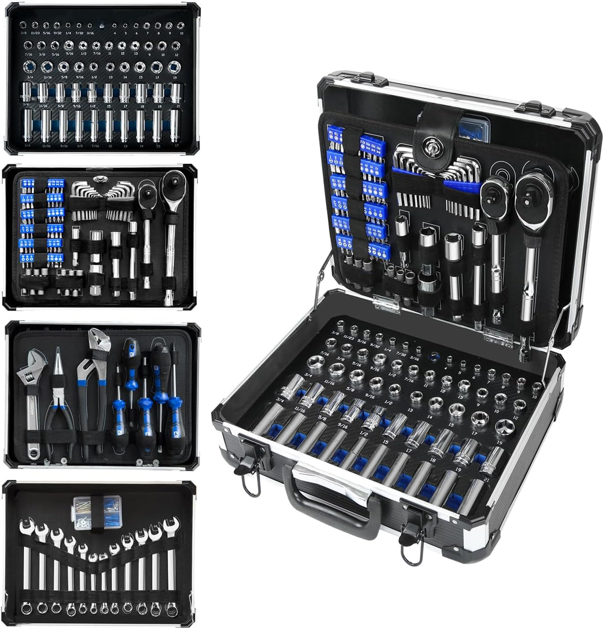 Coffret d'outils Prostormer pour mécanicien, kit d'outils universel de 240 pièces pour la réparation automobile et domestique, avec coffret à outils robuste en aluminium.