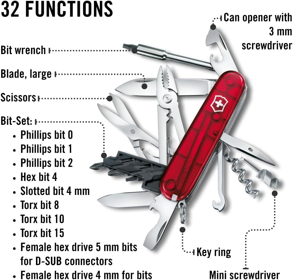 Couteau de poche Victorinox Cyber Tool M 32 fonctions, format moyen, doté de étui à embouts pliable, couleur rubis