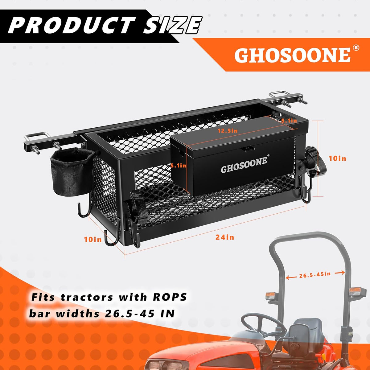 Coffret à outils pratiques robuste pour tracteur, 24 x 10 x 10 cm, accessoires multifonctions pour tracteur, compatible avec la plupart des tracteurs et tondeuses à rayon de braquage zéro.