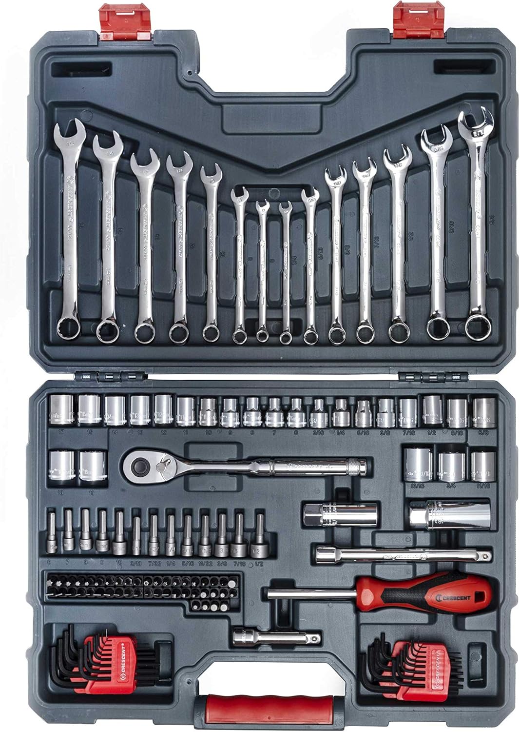 Ensemble d'équipements de mécanicien Crescent 128 pièces, entraînement 3/8", 12 pans, standard SAE/métrique - CTK128C