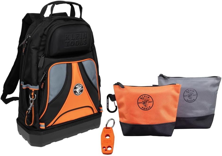 Trousse à équipements sac à dos Klein Tools 80038, sac à dos pour usage professionnel Tradesman, pochettes à équipements zippées et aimanteur, 4 pièces