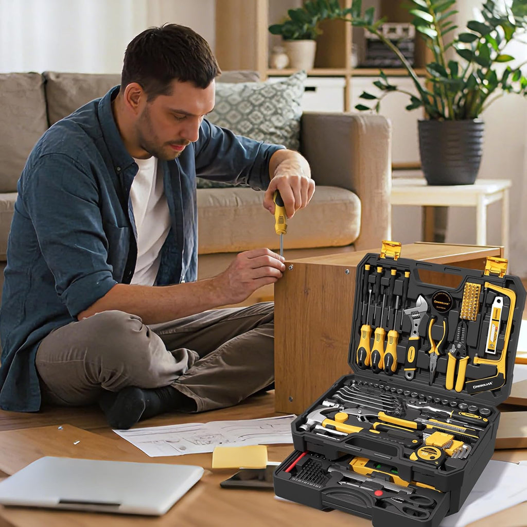 Coffret d'outils pratiques de 339 pièces, trousse à outils pour la maison et la voiture, coffret d'outils à main polyvalent pour hommes, ensemble d'outils de base pour la réparation de la maison et de l'automobile, idéal pour les bricoleurs et les pr